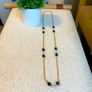 Vintage gold & glass bead long flapper necklace